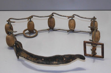 -ANCIEN COLLIER de MOLOSSE BOULES OVALES BOIS METAL & CUIR COLLECTION CHIEN   D