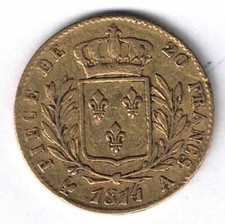 20 FRANCS OR LOUIS XVIII Buste Habillé 1814 A