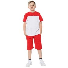 Enfants Bicolore Bloc Ensemble Haut & Short Rouge Vêtement Été Garçon Fille Âge