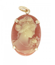Pendentif Camée Rouge Cornaline En Plaqué Or 18 Carats 750/1000 Bijoux Femme