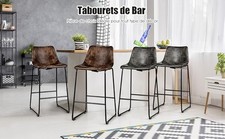 Lot de 2 Tabourets de Bar Style Vintage Chaises de Bar Faux Suède - Repose Pieds