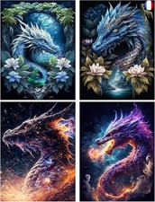 RICUVED 4 Pièces Dragon Peinture Diamant 5D Complet, Diamond Painting Dragon 