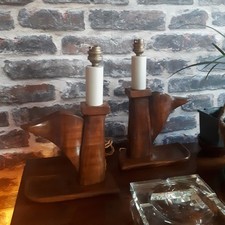 2 Bougeoirs en Acajou signés DELAPORTE