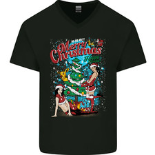 T-Shirt En Coton V-Cou Amusant Joyeux Noël Sexy Pour Hommes