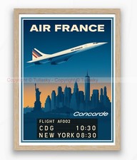 Affiche Vintage Air France Concorde ✈️ New York – Vol AF002 CDG ➝ JFK