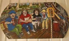 tableau peinture paysage sur pierre ardoise , le canal de midi.