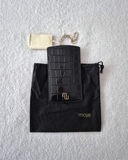 Pochette en cuir noir croco