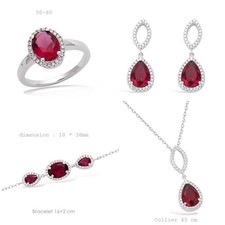 Parure 4PC Rhodié Larme Rubis