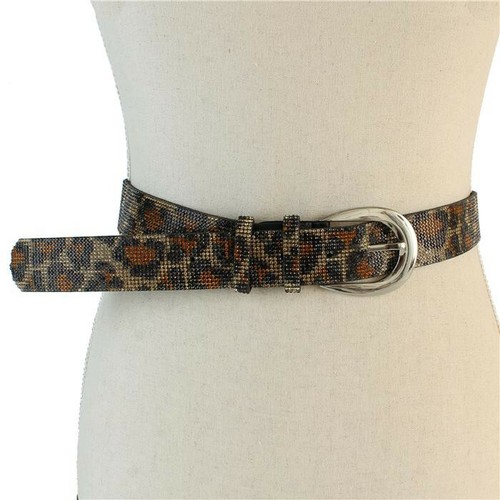 Rhinestones leopard print belt - rhinestones,