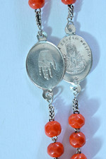 Antique French Five Wounds Rosary  faceted opaline glass & silver medals 19Thc