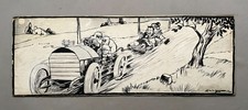 Rallye automobile, estampe humoristique, artiste à identifier, grand format