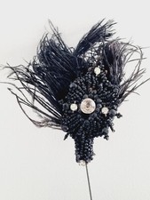 ANCIENNE EPINGLE A CHAPEAU STRASS PERLES PLUME PIQUE XIX