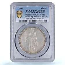 Germany Third Reich Berlin Olympic Games Bell Eagle UNC PCGS silver medal 1936