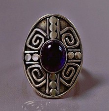 Ancienne bague argent améthyste bague argent massif silver carved ring T51