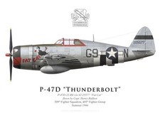 Print P-47D Thunderbolt, Capt. Bakken, 509th FS, 405th FG, 1944 (by G. Marie)
