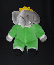 Peluche éléphant BABAR MAFI 1988 vert gris couronne jaune 34 cm TTBE