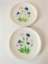 Duo d’assiettes à dessert Gien décor floral peint à la main années 60-70