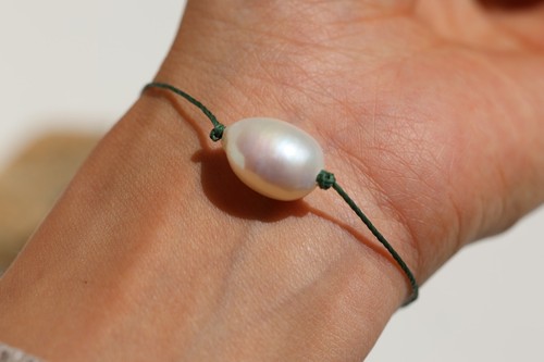 Bracelet argent fil vert - fil, ciré