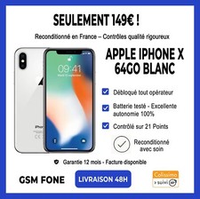 APPLE iPhone X 64 Go Argent - Parfait état - Batterie 100% - Garantie 12 Mois