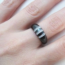 Bague anneau céramique argent 925 et zirconium CZ T. 52, 54, 56 BA53