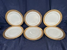 6 ASSIETTES À DESSERT 19 CM EN PORCELAINE DE LIMOGES BLANCHES LISERES DORURE