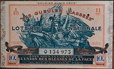 Billet de loterie nationale 1938 10e tranche - Gueules Cassées  1/10 - n°0134973