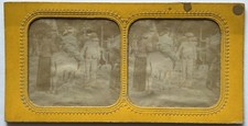 Promenade en Poney Enfants c1875 Photo Stereo Diorama Vintage Albumine 