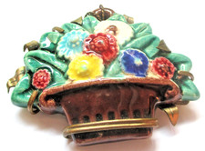 Ancienne broche émaux d'art de créateur superbe jardinière fleur bijou vintage