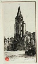 Eau forte de Jean Jules Dufour « Saint Germain des Prés » Sur papier, Signé 