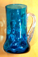 VERRERIE ANCIENNE LOT de 3 CHOPES BLEUES à ANSES TORSADÉES