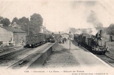 95  CPA ANIMEE 1906  CLERMONT  LA GARE  DEPART DE TRAINS