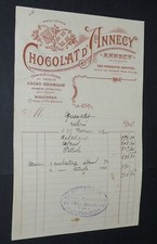 FACTURE 1930 EN-TETE CHOCOLAT D'ANNECY HAUTE-SAVOIE EPICERIE QUENELET MONTLUCON
