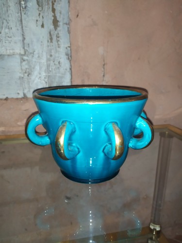 Vase bleu signé - vase,