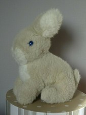 LAPIN PELUCHE BOULGOM VINTAGE 30 CM BEIGE ET BLANC YEUX BLEUS MADE IN FRANCE