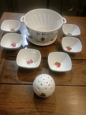 Ancien Service à Fraise 🍓 Fruits 9 Pièces en Porcelaine Égouttoir Sucrier 