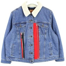 Veste LEVI'S Femme 3XL Rénovée Avec Patches Brodés Trucker En Jean Matelassée