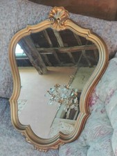 ANCIEN GRAND MIROIR VINTAGE RÉSINE PLASTIQUE DORÉ FAÇON BOIS MADE IN FRANCE