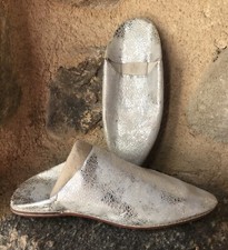 Babouches Cuir Très Souple Neuves Pointure 38 Fr Gris Argenté