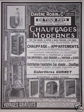 PUBLICITÉ DAVÈNE ROBIN & Cie CHAUFFAGES MODERNES CALORIFÈRES À EAU CHAUDE 