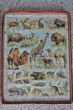 Vintage French Adolphe Millot Mammals Wood Jigsaw Puzzle Odd Shapes 70 pcs