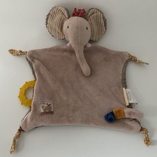 ?OCCASION Doudou plat Mouchoir Éléphant Beige Moulin Roty Les Papoum