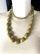 91 g Collier Perle Bakelite Vert bijoux jewelry Ancien Olive Amber Antique