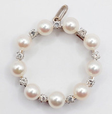 Pendentif vintage couronne or blanc 14k perle et 0,36 carats diamant brillant