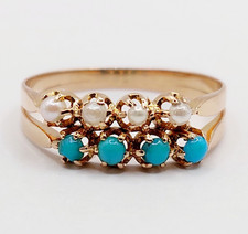 Bague antique or rose 18k perles et turquoises (circa 1900)