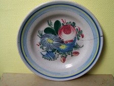 Grand Plat Assiette Faïence Ancienne Agrafé Restauré 18 -19e  Genre cul noir 33,