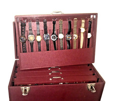 Ancienne valise marmotte layette représentant présentoir montre horloger vintage