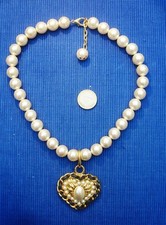 B21 Grand Collier Perle Coeur Plaqué Vintage Createur Haute Couture LOt Bijou 
