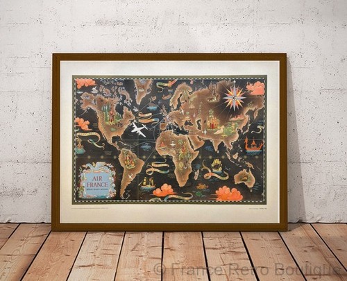 Poster affiche air france map - air,