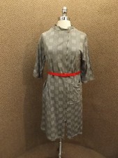 Vtg 1960s NEW NOS Black Gray Stripe Check Front Zip Belted Casual Dress Womens M