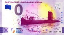 44 SAINT-NAZAIRE Sous-Marin Espadon, 2025, Billet Euro Souvenir